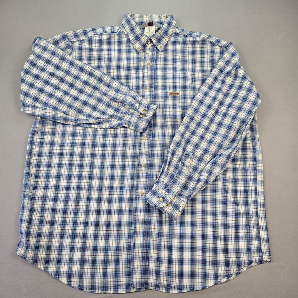 Vintage Carhartt Blue Plaid Cotton Button-Down Shirt Made USA - XL